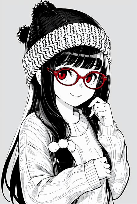 03380-491423170-solo  1girlgreyscale monochromesimple background spot color _ _1girl solo spot color red eyes long hair hat upper bo.png